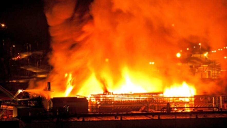 A fireball triggered by wood dust build-up engulfs Lakeland Mills sawmill