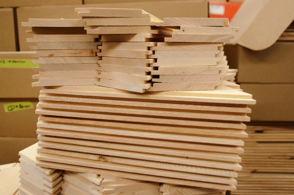 A stack of wooden tiles.