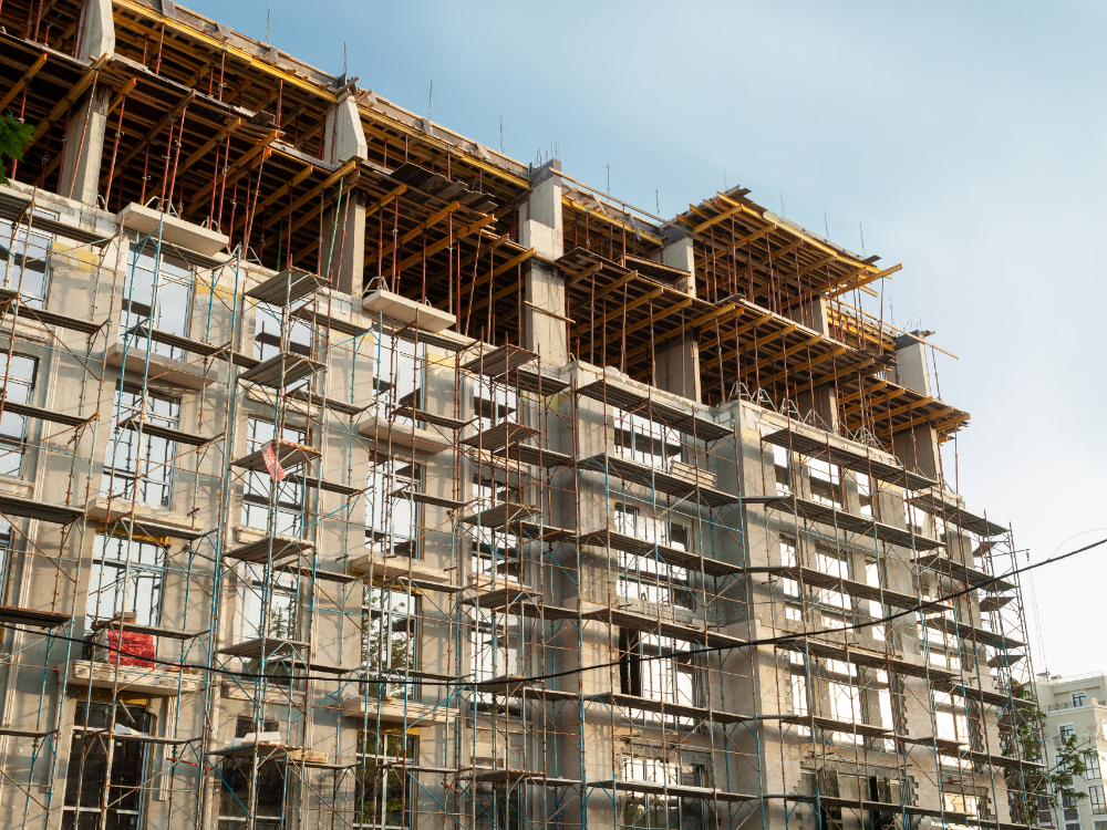 A multi-storey residential building under construction.