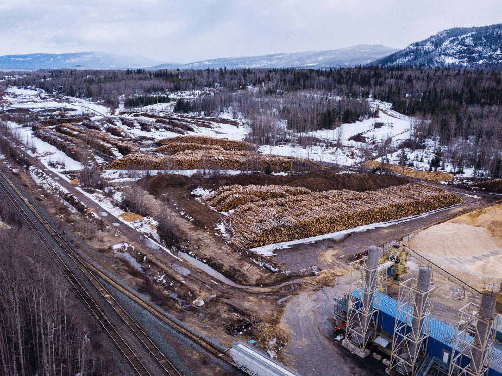 A large area is covered with logs.