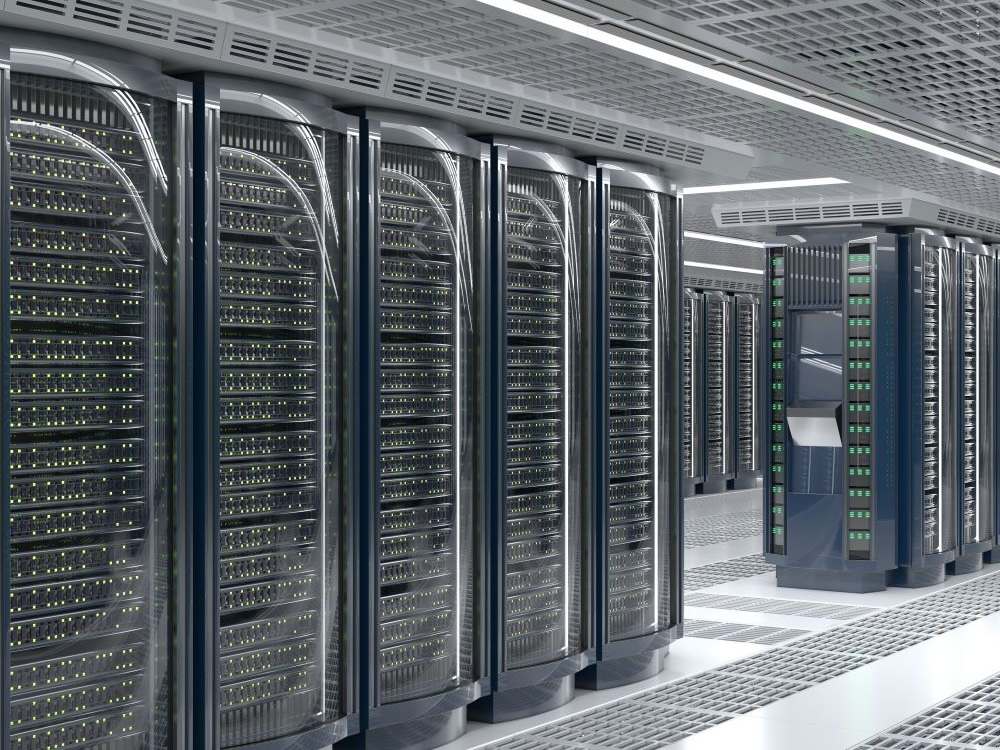 Banks of digital equipment dotted with lights.