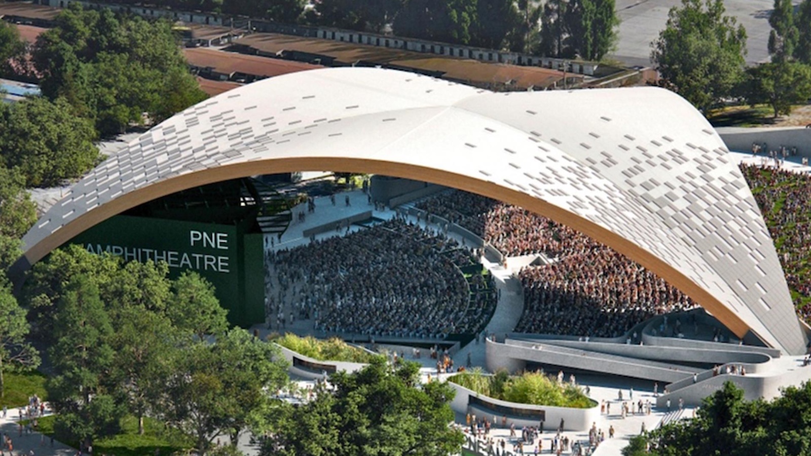 An architectural rendering of the Freedom Mobile Arch at the PNE.