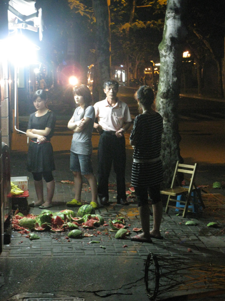 An argument over smashed watermelon in Shanghai