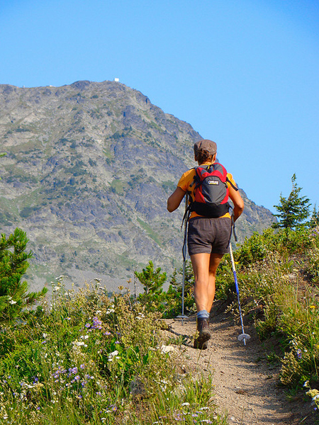 BC hiker with ski poles