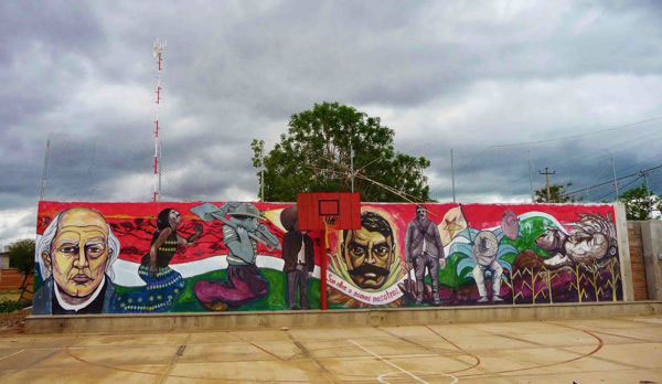 A mural outside the town hall in Magdalena Ocotl&aacute;n