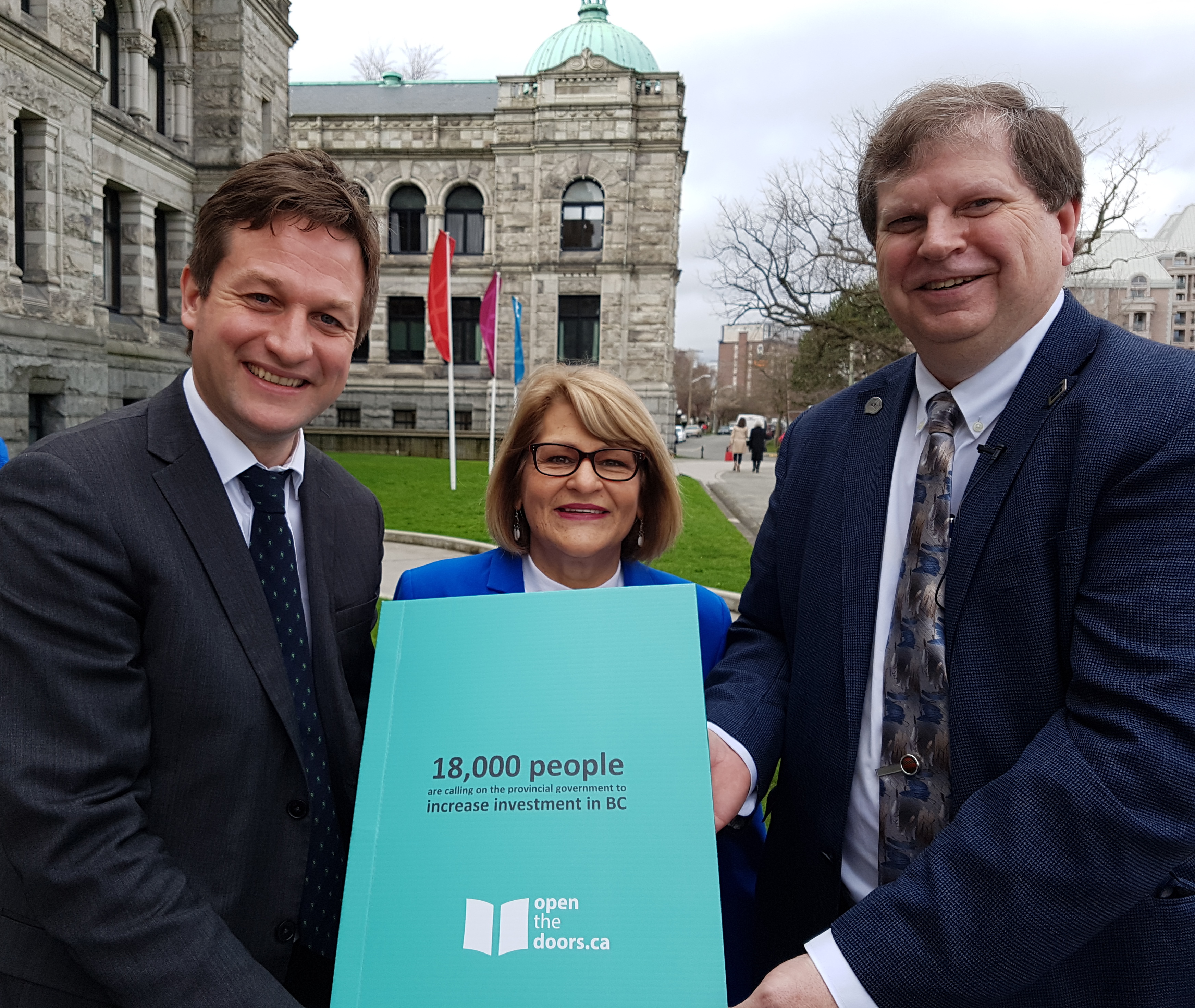 NDP MLA Rob Fleming with Terri Van Steinburg and George Davison