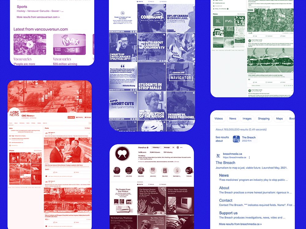 Screenshots from various Canadian media sources, arranged in a collage.