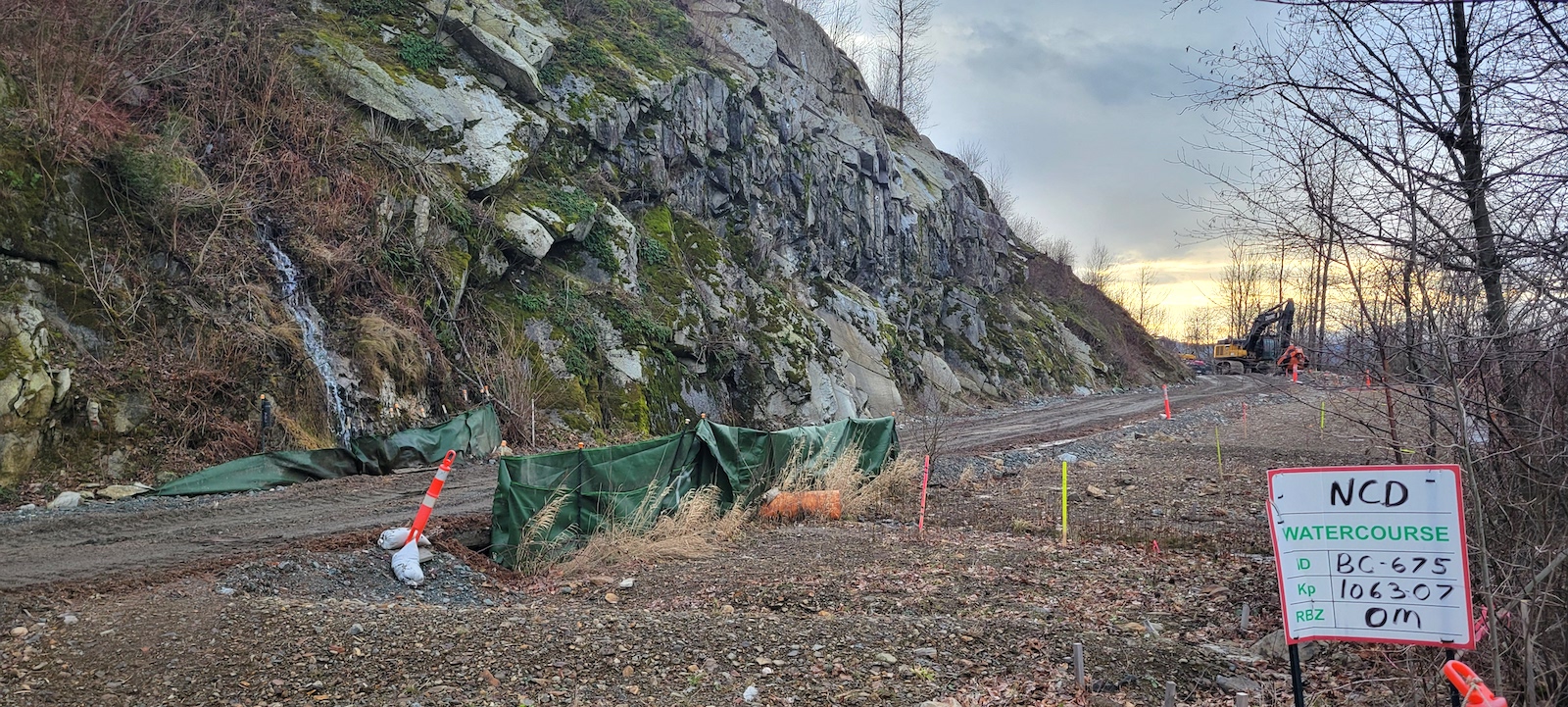 Rocky terrain is visible in this section of the pipeline route.