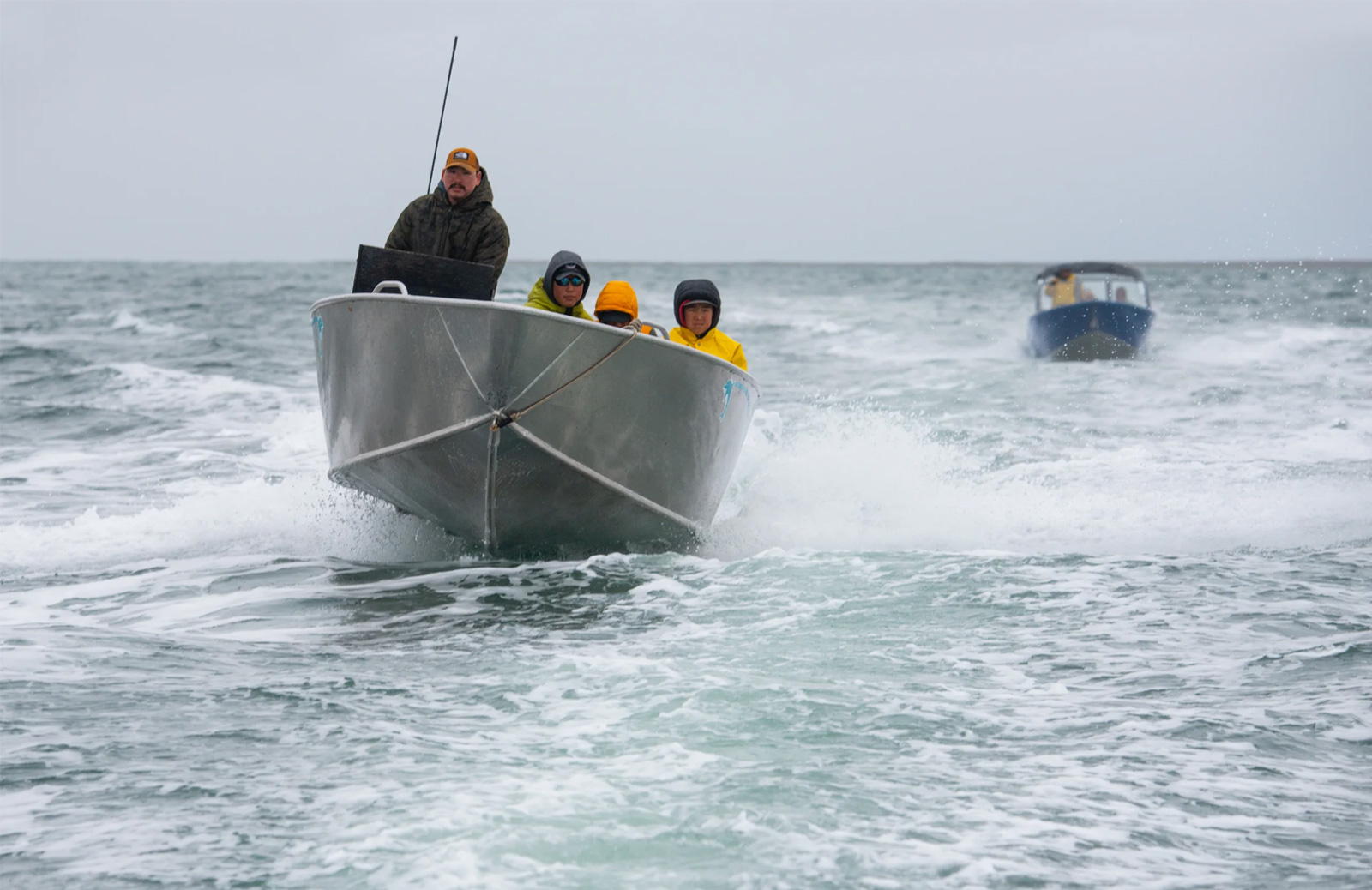 A small fishing boat near the western shore of Hudson Bay.