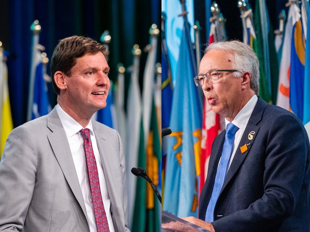 Two photos. On the left, a light-skinned 48-year-old man smiles at the camera. On the right a 60-ish man with grey hair.