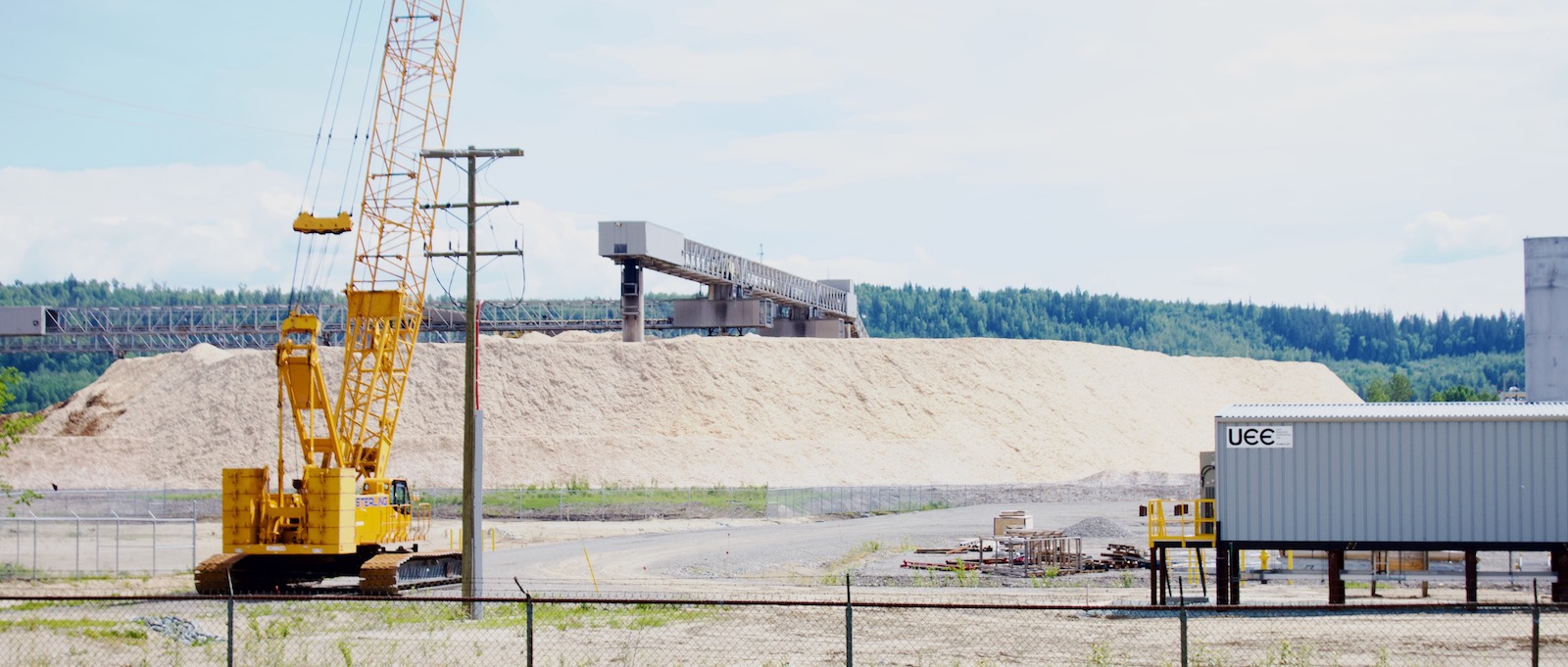 A large pile of wood chips outside the Intercontinental mill in Prince George.