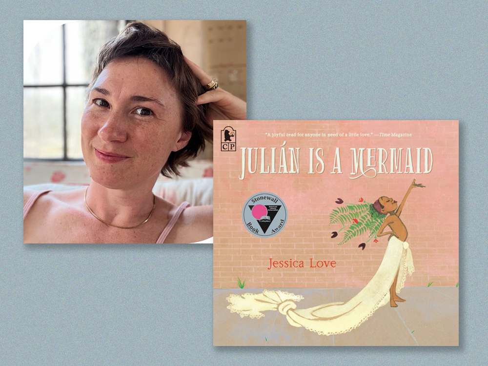 An author photo of Jessica Love, top left, and the cover of the book &lsquo;Juli&aacute;n is a Mermaid,&rsquo; bottom right.