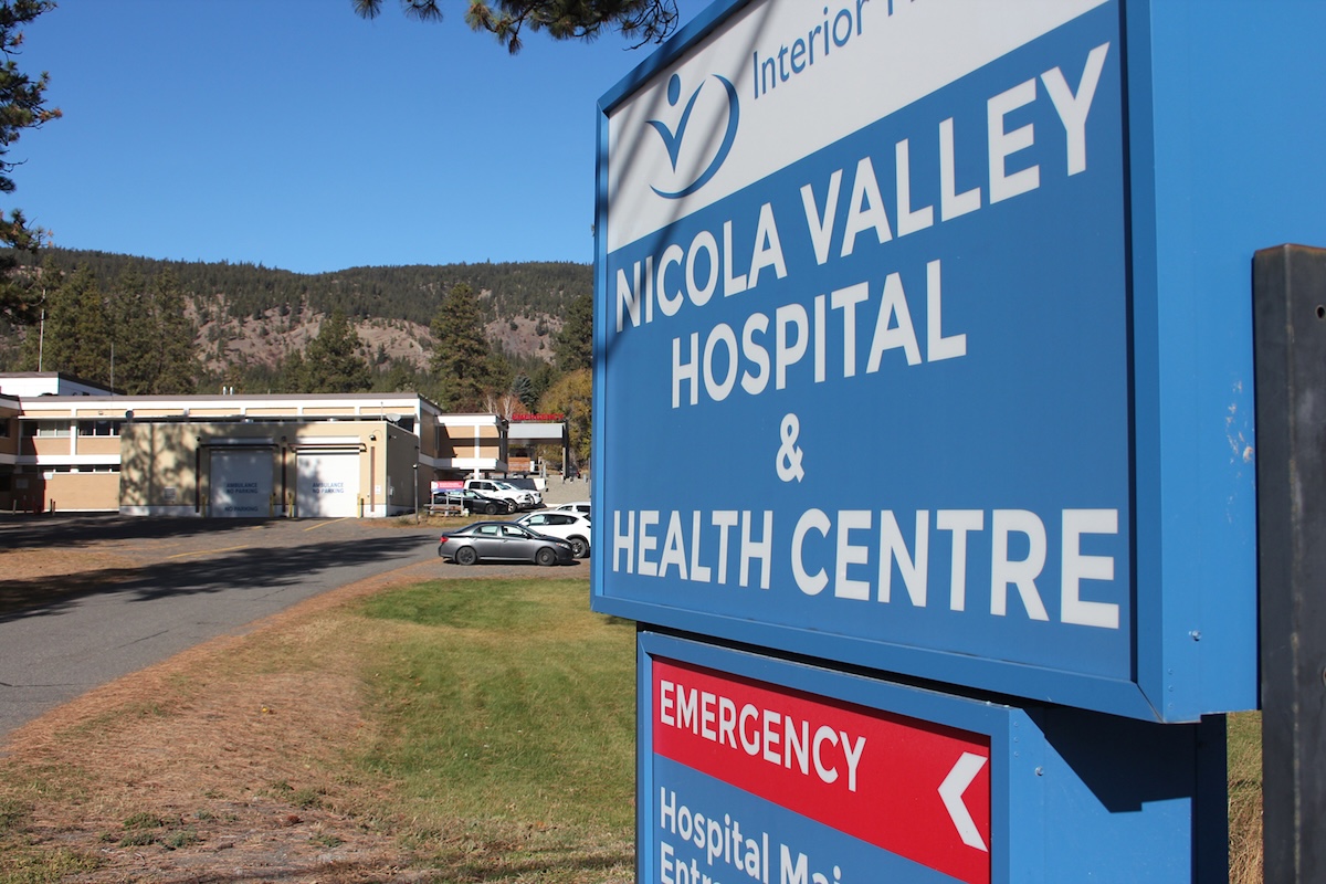 A hospital sign reads, &lsquo;Nicola Valley Hospital & Health Centre.&rsquo;