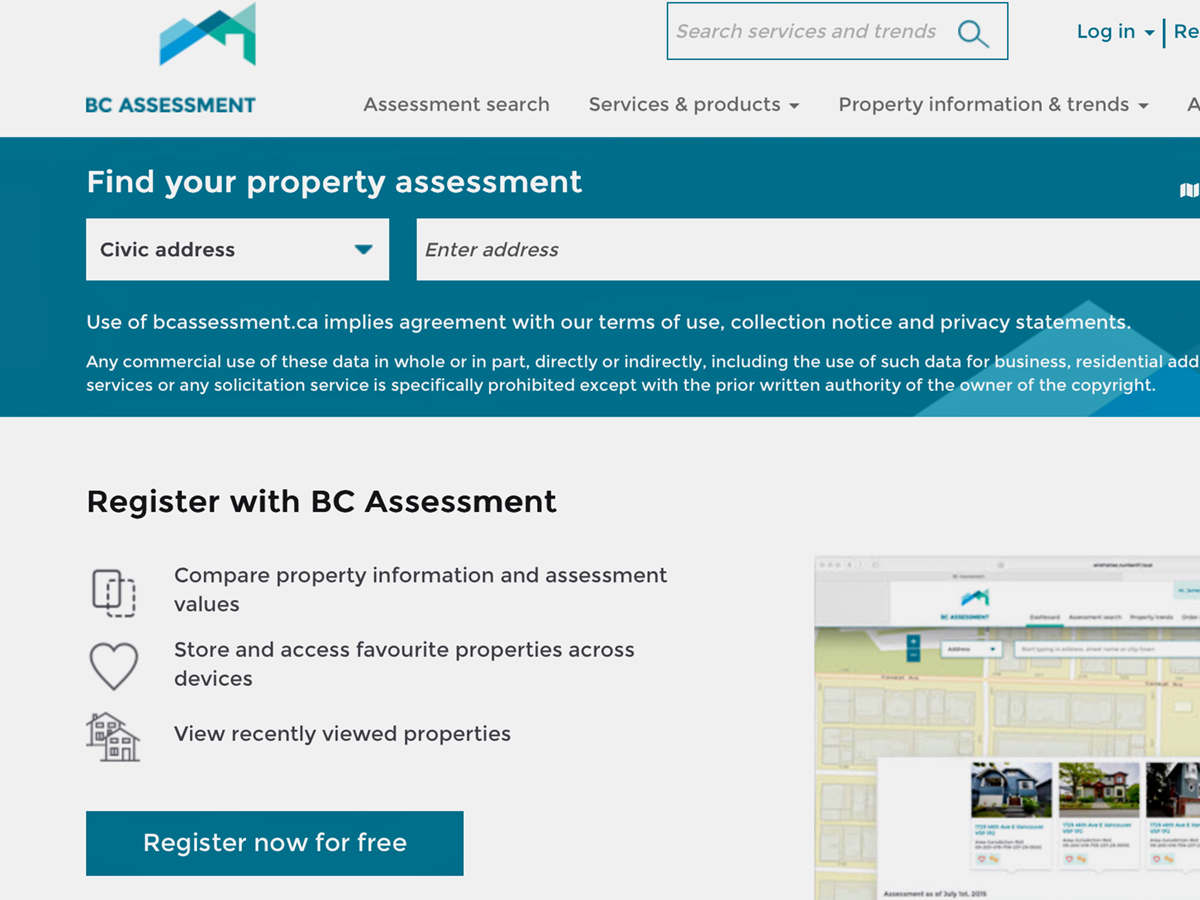 An image shows part of the BC Assessment website.