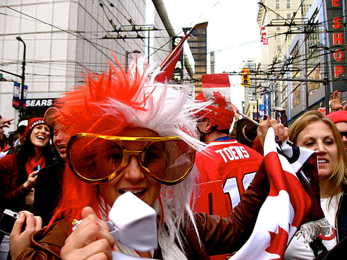 Olympics, fans, hockey celebration