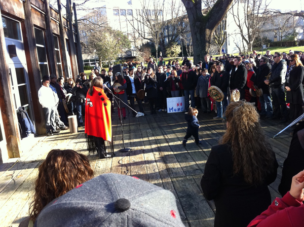 Gathering at UBC Longhouse for Idle No More