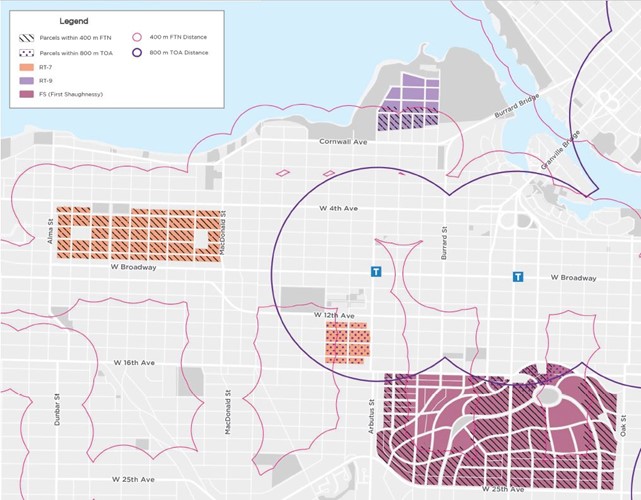 A map with various neighbourhoods highlighted in different-coloured shading.