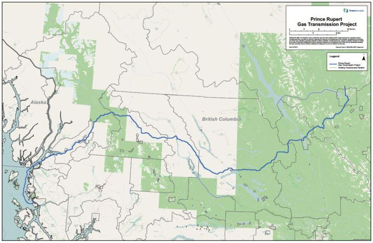 A map shows a pipeline route across northern B.C.