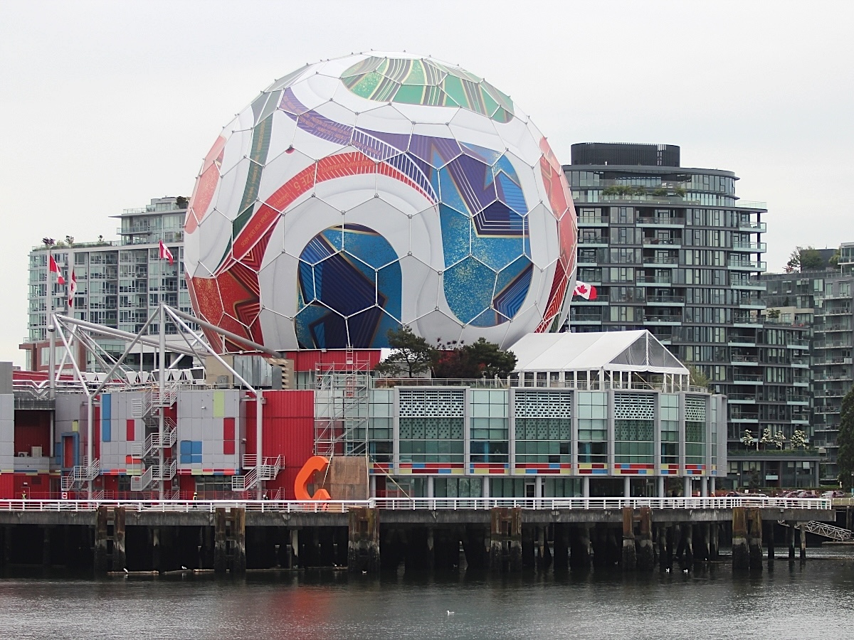 Science World in Vancouver, a dome-shaped building wrapped to look like a soccer ball.