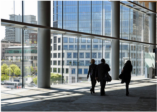 Office workers in convention centre