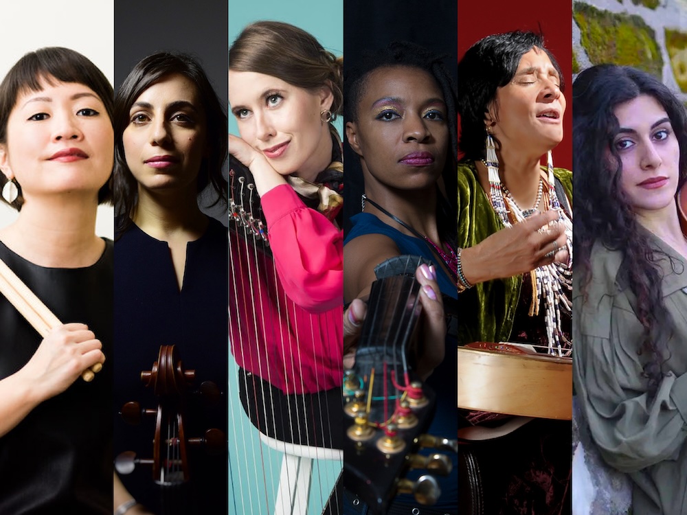 A photo montage of six performers with their instruments.
